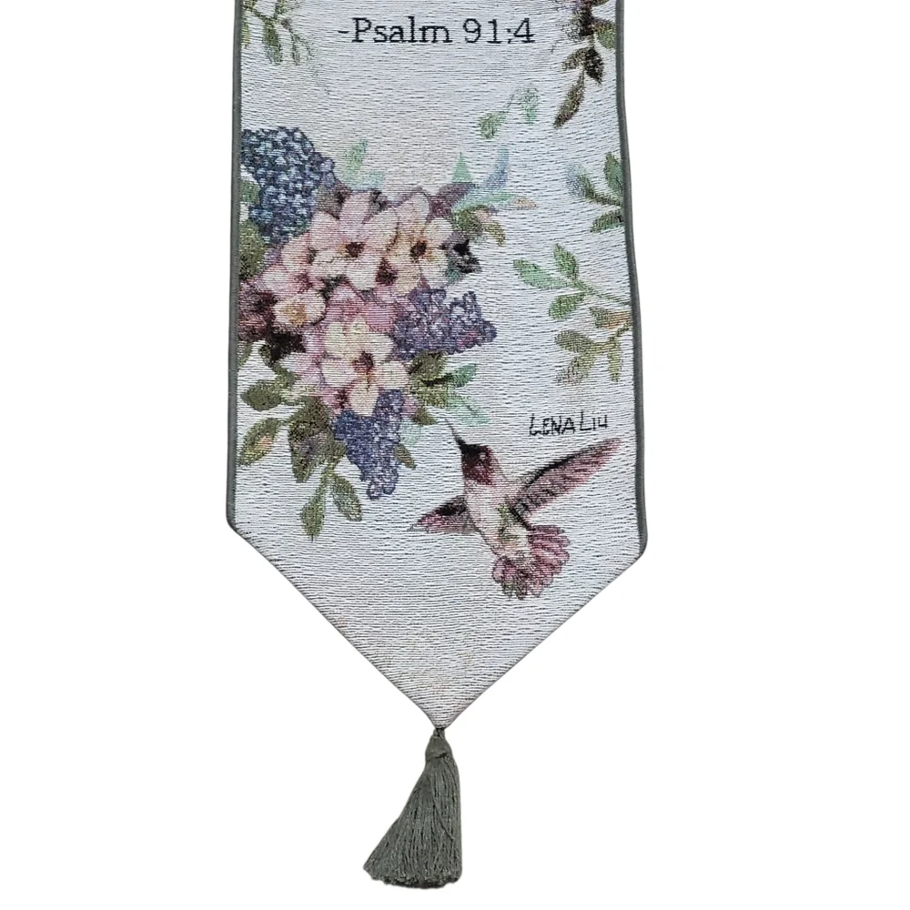 Lena Liu Hummingbird Flower Bell Pull Tapestry Wall Hanging Psalm 91:4 Religious